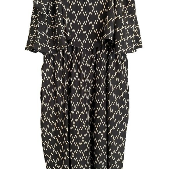 Club Monaco Ruffle Print Wide Leg Black Geometric Jumpsuit Size 2 - Picture 7 of 11